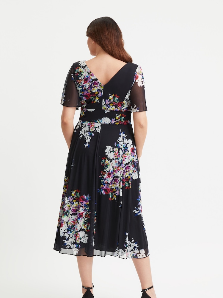 Scarlett & Jo Black Chrome Victoria Angel Sleeve Mesh Midi Dress - Image 4 of 4