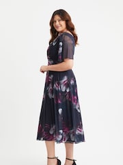 Scarlett & Jo Dark Black Victoria Angel Sleeve Mesh Midi long Dress - Image 3 of 4