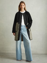 Reiss Khaki/Neutral Ollie Reversible Quilt Coat - Image 1 of 8