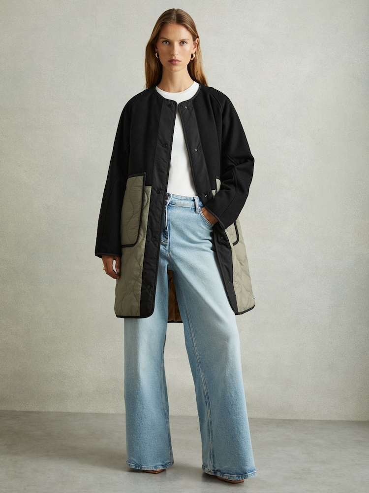 Reiss Khaki/Neutral Ollie Reversible Quilt Coat - Image 1 of 8