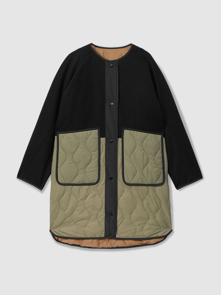 Reiss Khaki/Neutral Ollie Reversible Quilt Coat - Image 2 of 8