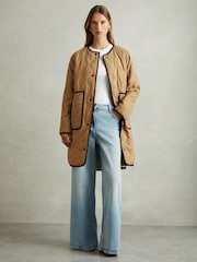 Reiss Khaki/Neutral Ollie Reversible Quilt Coat - Image 3 of 8