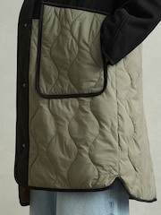 Reiss Khaki/Neutral Ollie Reversible Quilt Coat - Image 4 of 8