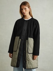 Reiss Khaki/Neutral Ollie Reversible Quilt Coat - Image 6 of 8