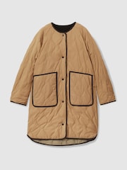 Reiss Khaki/Neutral Ollie Reversible Quilt Coat - Image 7 of 8