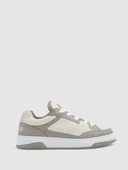 Reiss Grey Alvar Panelled Leather Trainers - Image 1 of 5