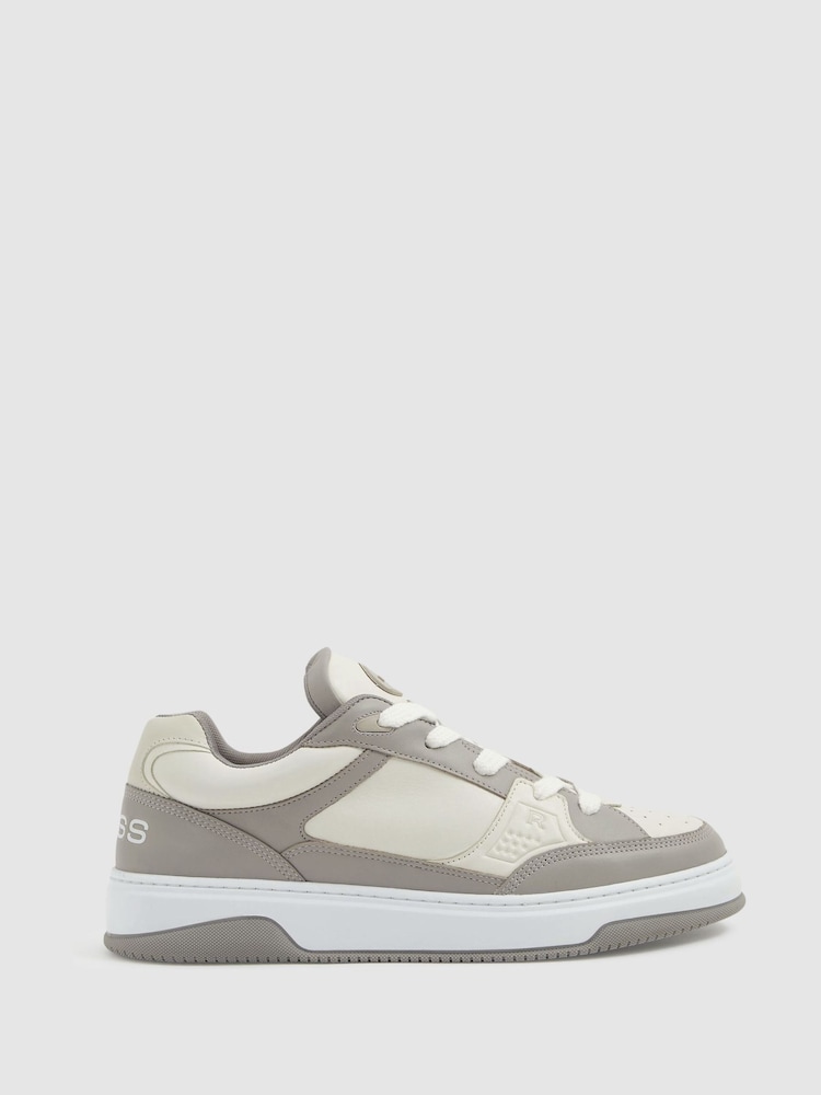 Reiss Grey Alvar Panelled Leather Trainers - Image 1 of 5