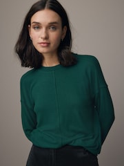Forest Green Soft Touch Cosy Seam Crew Neck Jumper - Image 1 of 7