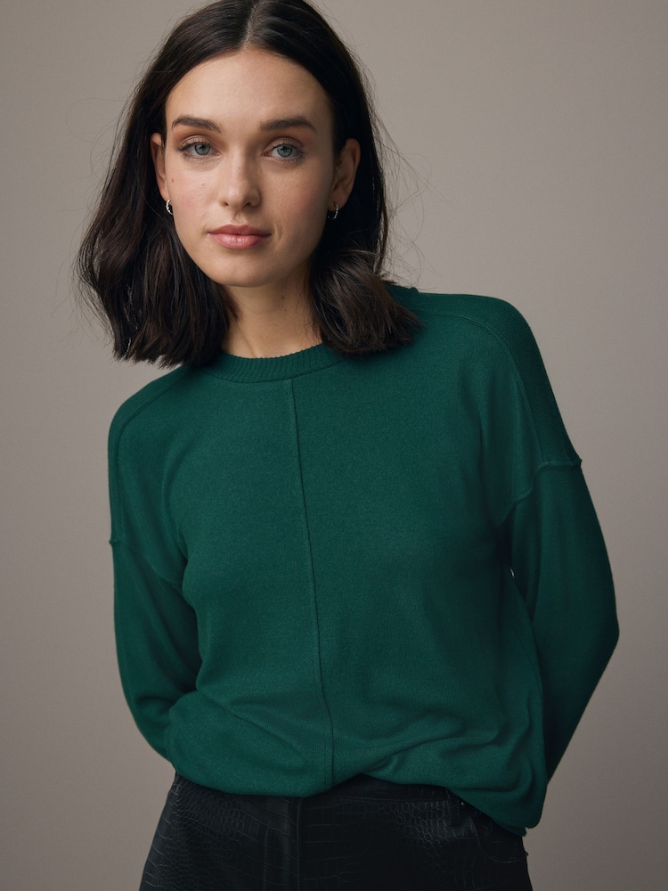 Forest Green Soft Touch Cosy Seam Crew Neck Jumper - Image 1 of 7
