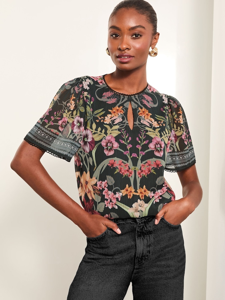 Lipsy Black Flutter Sleeve Chiffon Blouse - Image 1 of 4