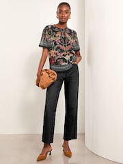 Lipsy Black Flutter Sleeve Chiffon Blouse - Image 2 of 4