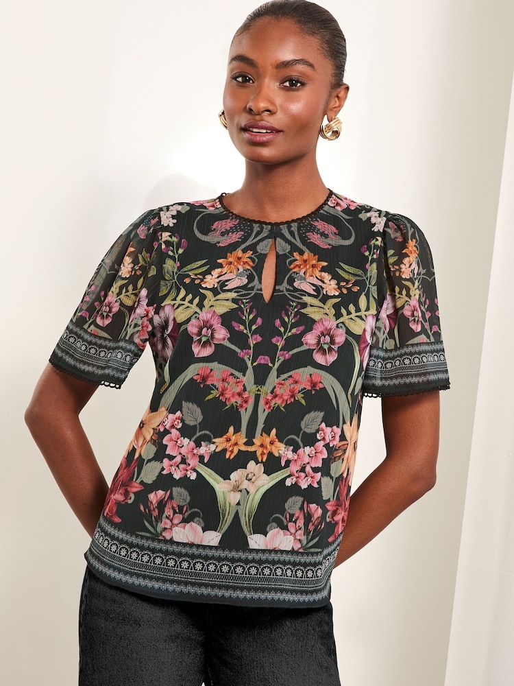 Lipsy Black Flutter Sleeve Chiffon Blouse - Image 4 of 4