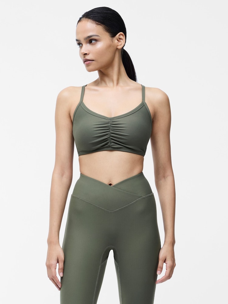 French Connection Green Low Impact Ruched Front Sports Bra - Image 1 of 4