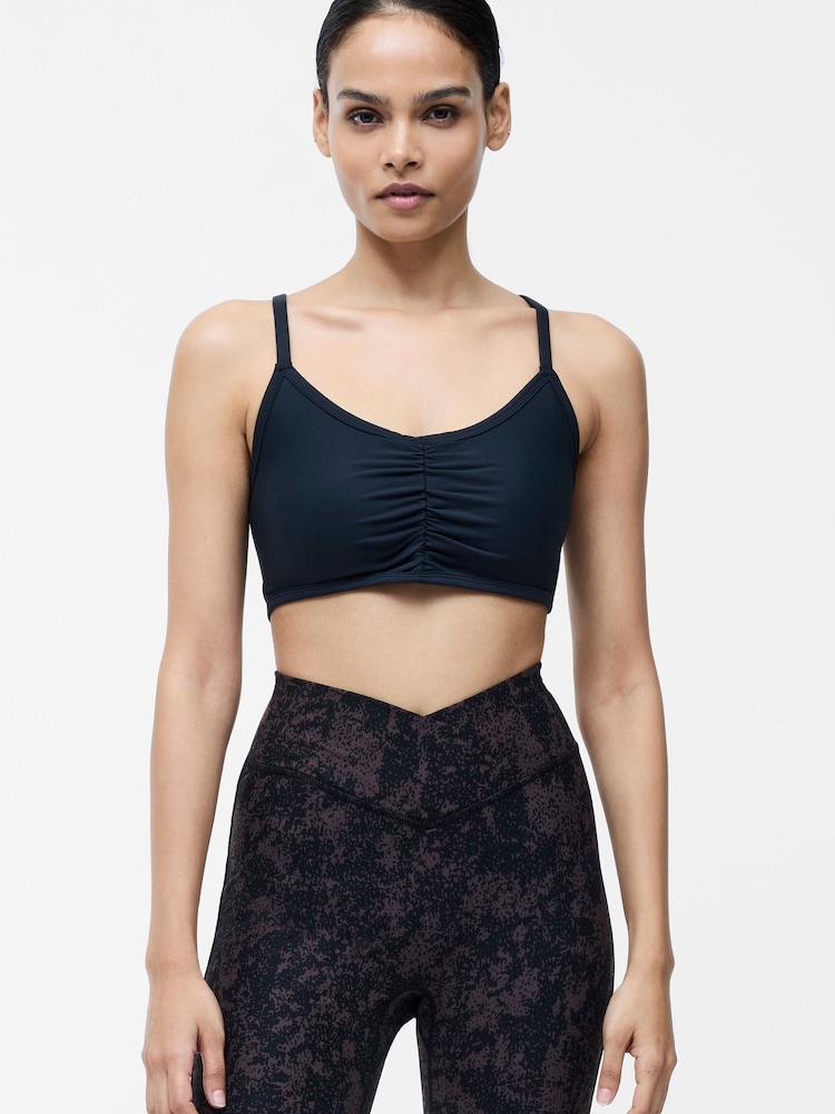 French Connection Black Low Impact Ruched Front Sports Bra - Image 1 of 6