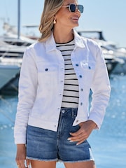 Sosandar White Relaxed Fit Denim 100% Cotton Jacket - Image 3 of 5