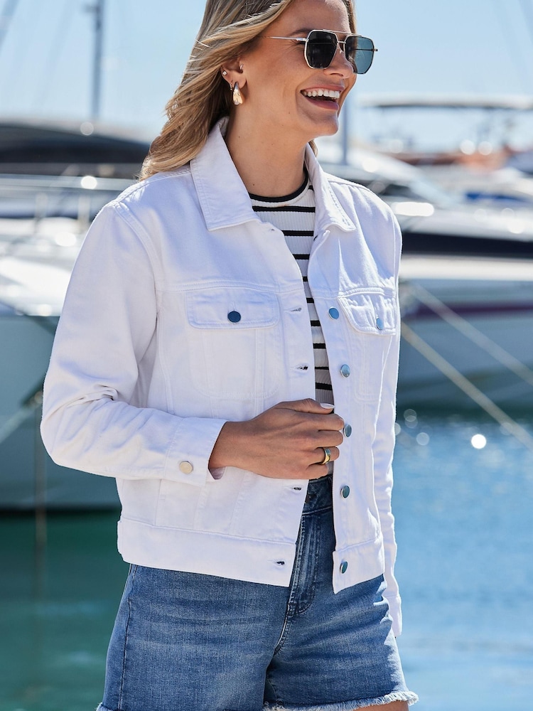 Sosandar White Relaxed Fit Denim 100% Cotton Jacket - Image 5 of 5 Sosandar White Relaxed Fit Denim 100% Cotton Jacket - Image 5 of 5