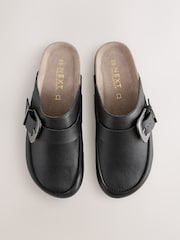 Black Standard Fit Forever Comfort® Leather Buckle Foodbed Clogs - Image 1 of 10
