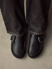 Black Standard Fit Forever Comfort® Leather Buckle Foodbed Clogs - Image 4 of 10