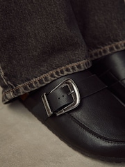 Black Standard Fit Forever Comfort® Leather Buckle Foodbed Clogs - Image 5 of 10