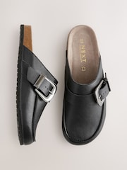 Black Standard Fit Forever Comfort® Leather Buckle Foodbed Clogs - Image 6 of 10