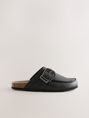 Black Standard Fit Forever Comfort® Leather Buckle Foodbed Clogs - Image 7 of 10