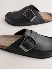 Black Standard Fit Forever Comfort® Leather Buckle Foodbed Clogs - Image 8 of 10