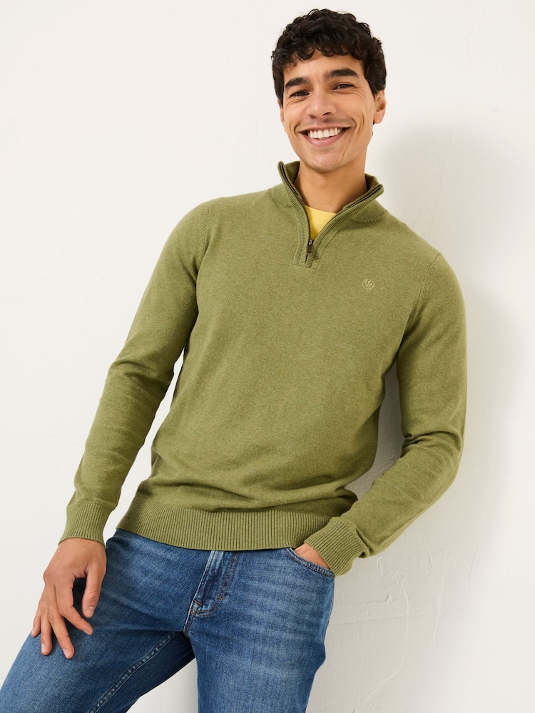 FatFace Rye Olive Green Half-Neck Jumper - Image 1 of 6