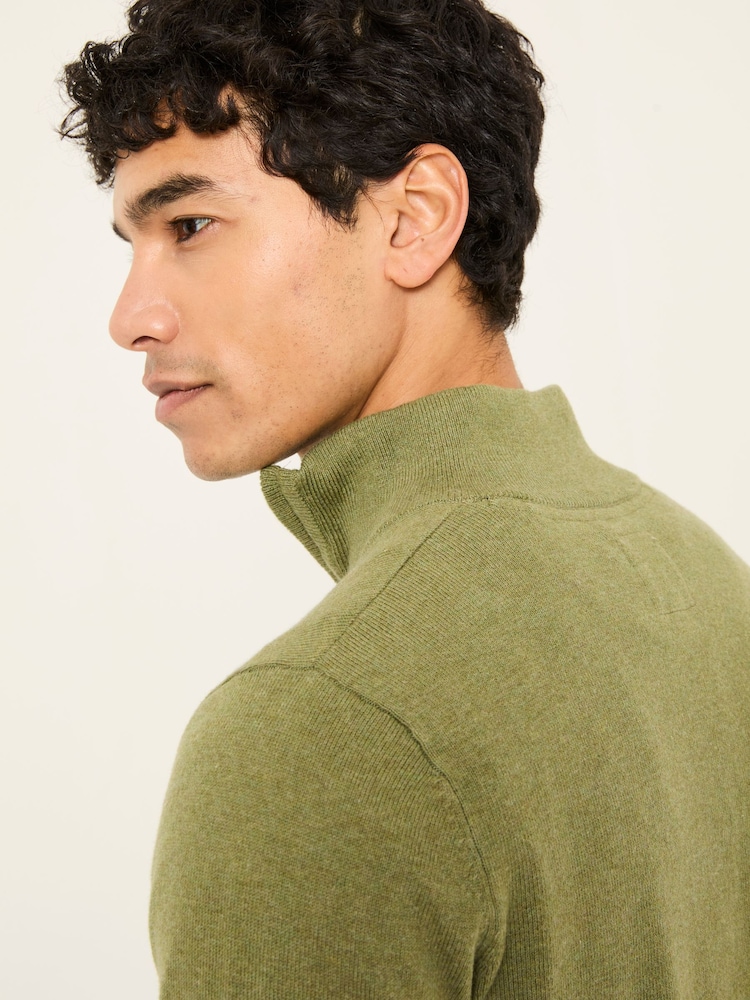 FatFace Rye Olive Green Half-Neck Jumper - Image 5 of 6