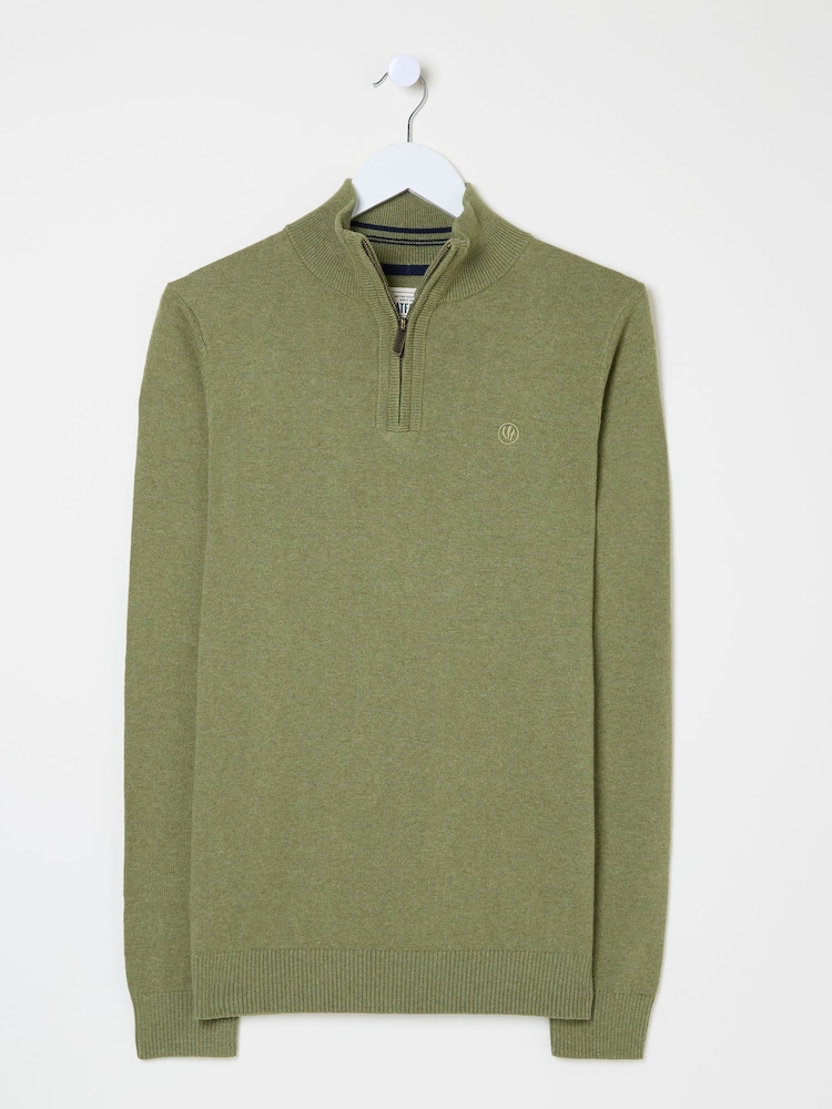 FatFace Rye Olive Green Half-Neck Jumper - Image 6 of 6