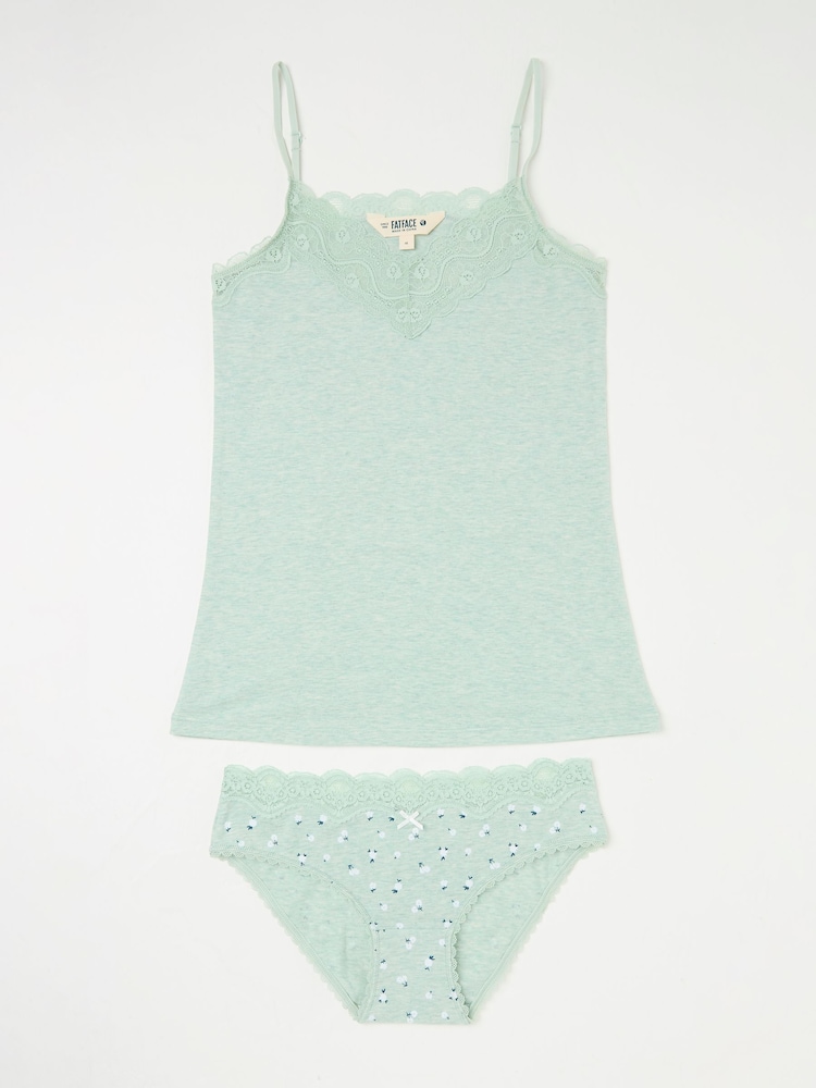 FatFace Green Floral Vest & Knicker Set - Image 1 of 2