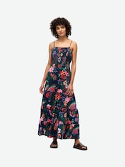 Superdry Blue 100% Cotton Smocked Cami Maxi Dress - Image 1 of 3