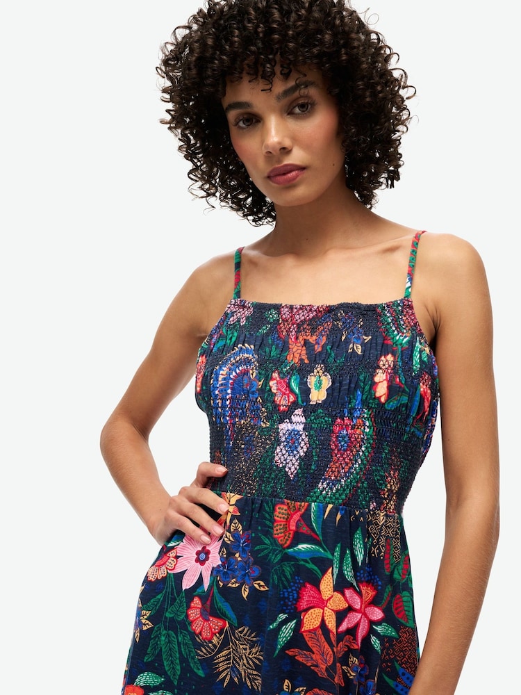 Superdry Blue 100% Cotton Smocked Cami Maxi Dress - Image 3 of 3