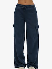 Superdry Blue Athletic Essentials Vintage Wide Cargo 100% Cotton Joggers - Image 1 of 8