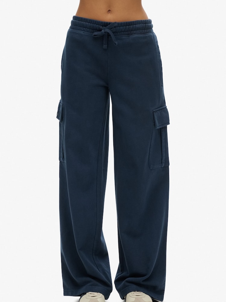 Superdry Blue Athletic Essentials Vintage Wide Cargo 100% Cotton Joggers - Image 1 of 8