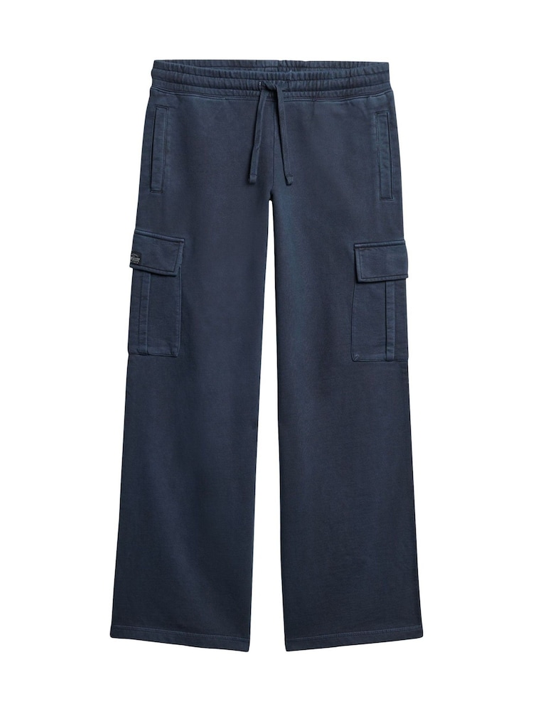 Superdry Blue Athletic Essentials Vintage Wide Cargo 100% Cotton Joggers - Image 8 of 8