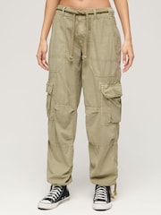 Superdry Green Lightweight Beach Cargo 100% Cotton Trousers - Image 1 of 4