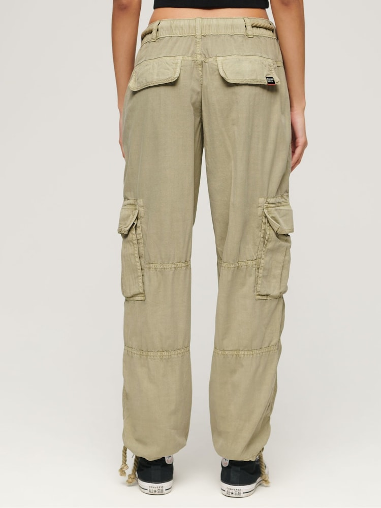 Superdry Green Lightweight Beach Cargo 100% Cotton Trousers - Image 2 of 4