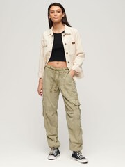Superdry Green Lightweight Beach Cargo 100% Cotton Trousers - Image 3 of 4