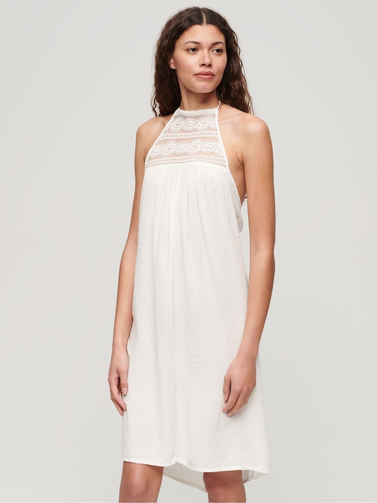 Superdry White Ibiza Halter Midi Dress - Image 1 of 3
