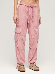 Superdry Pink Lightweight Beach Cargo 100% Cotton Trousers - Image 1 of 4