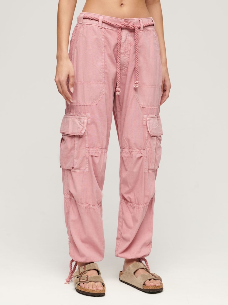 Superdry Pink Lightweight Beach Cargo 100% Cotton Trousers - Image 1 of 4