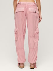 Superdry Pink Lightweight Beach Cargo 100% Cotton Trousers - Image 2 of 4