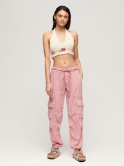Superdry Pink Lightweight Beach Cargo 100% Cotton Trousers - Image 3 of 4