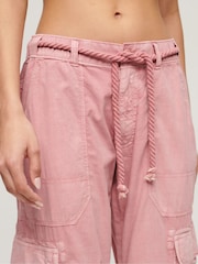 Superdry Pink Lightweight Beach Cargo 100% Cotton Trousers - Image 4 of 4