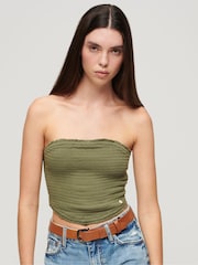Superdry Green Smocked Bandeau Top - Image 1 of 3