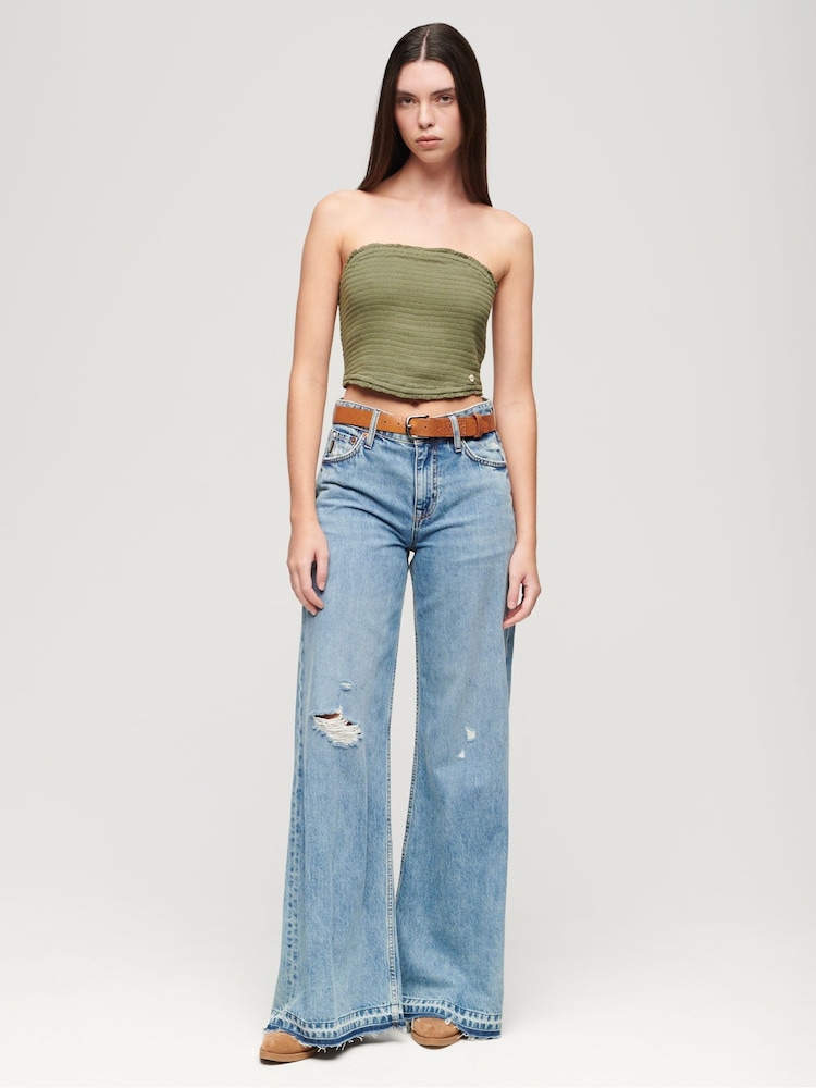Superdry Green Smocked Bandeau Top - Image 3 of 3