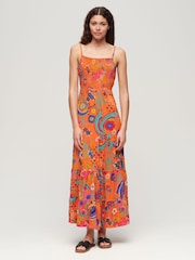 Superdry Orange 100% Cotton Smocked Cami Maxi Dress - Image 1 of 2