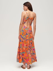 Superdry Orange 100% Cotton Smocked Cami Maxi Dress - Image 2 of 2