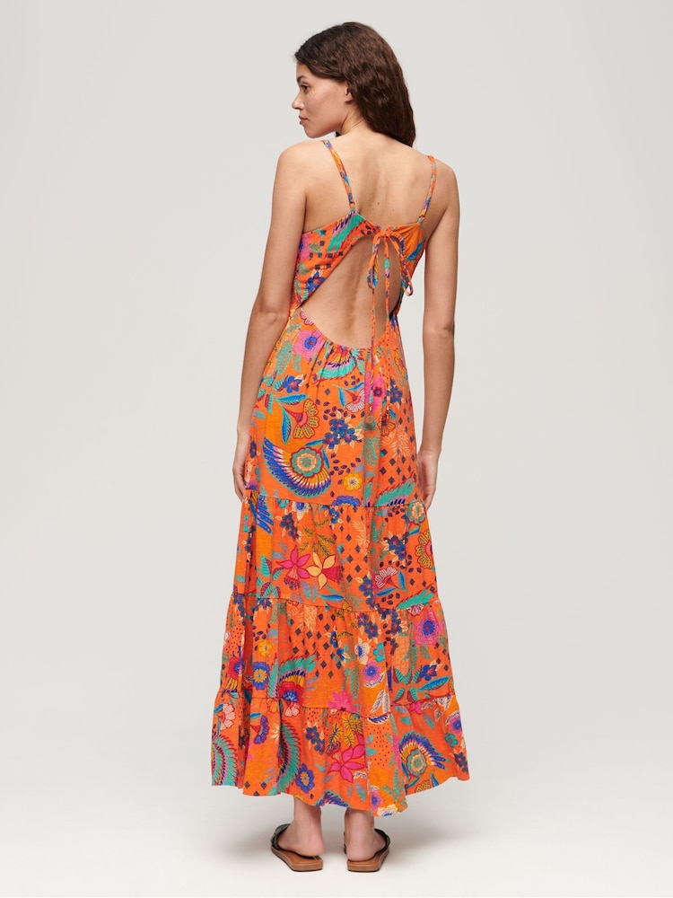 Superdry Orange 100% Cotton Smocked Cami Maxi Dress - Image 2 of 2