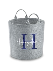 Personalised Kids Light Grey Felt Toy Bag/Trug - Image 1 of 4